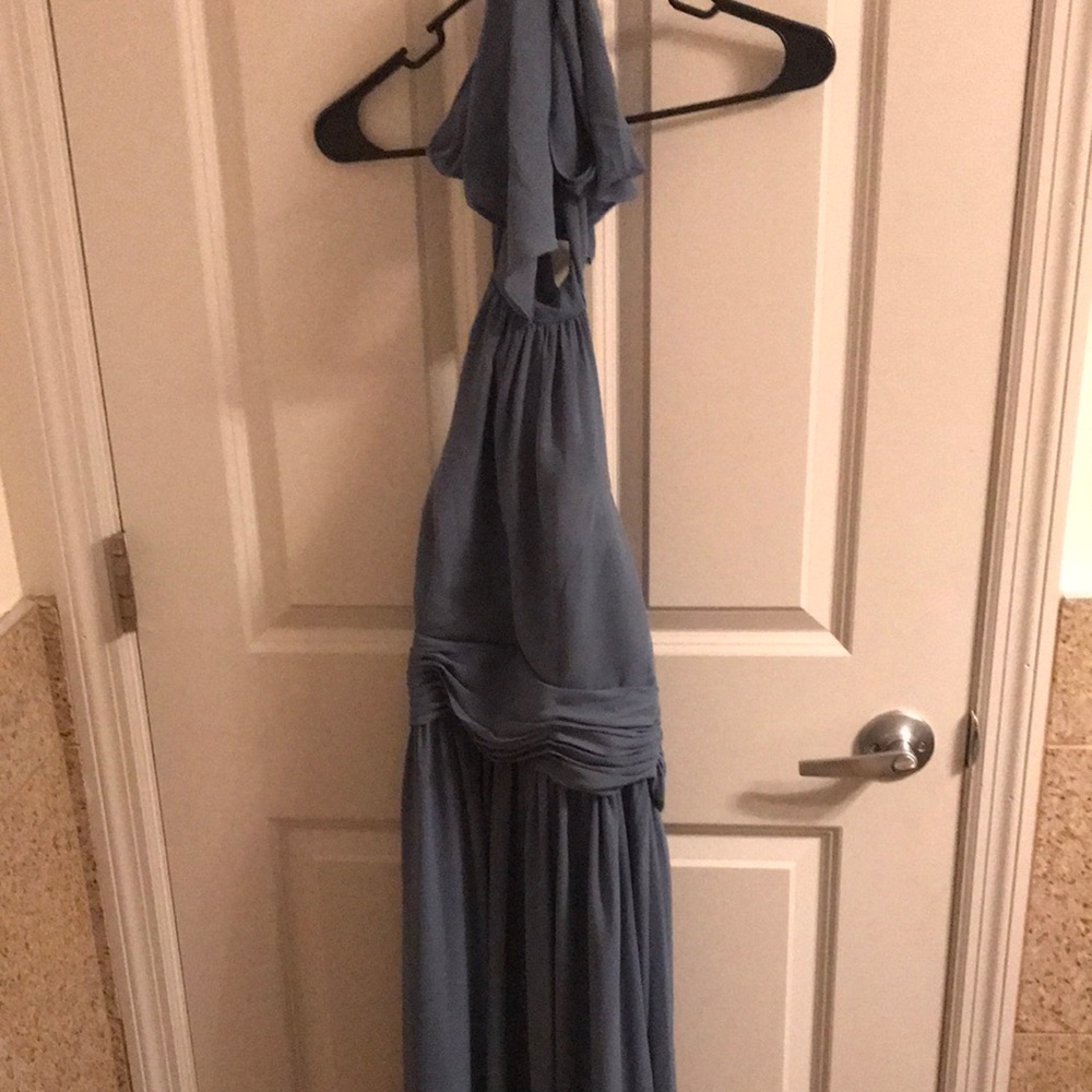 David's Bridal Dusty Blue Halter Dress